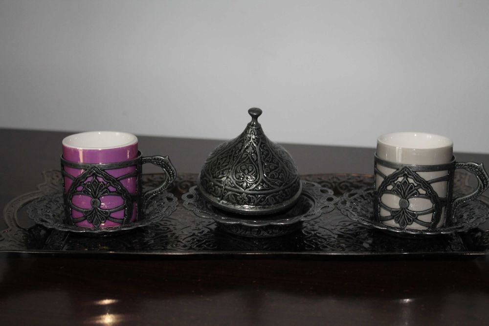 Set 2 cești cafea, model otoman, cu tavă și zaharniță