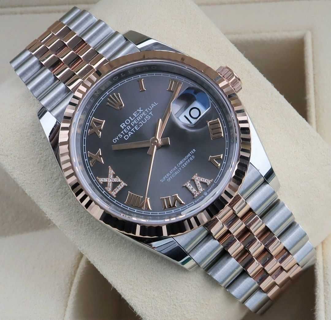 Часовници Rolex Datejust 36mm сребрист розово злато - сив циферблат