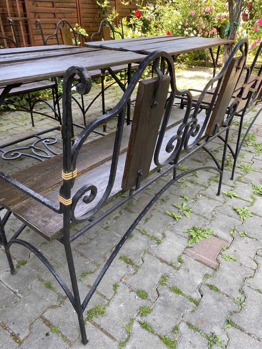 Masa+2 banci,fier forjat,lucrat manual.