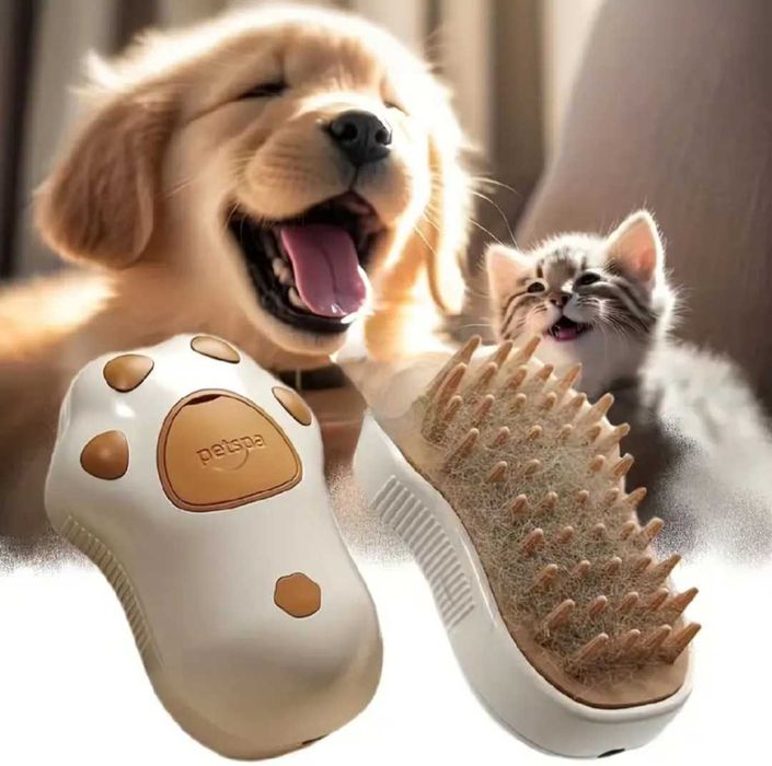 Perie pentru animale de companie, cu aburi, pulverizare si dozator USB