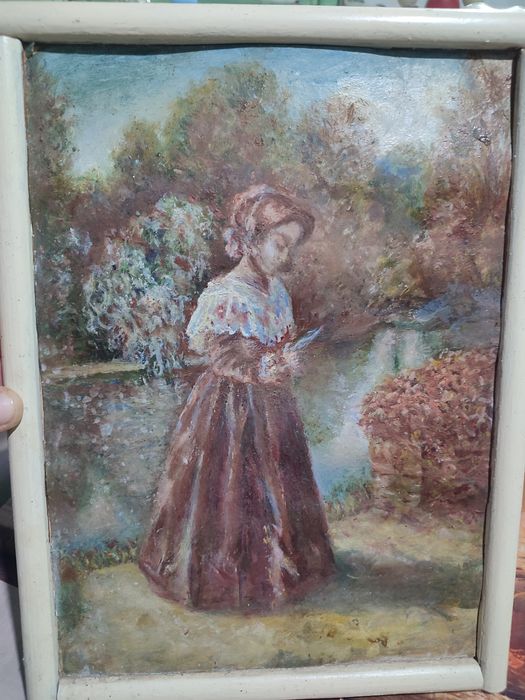 Vand tablou fata in gradina pictat