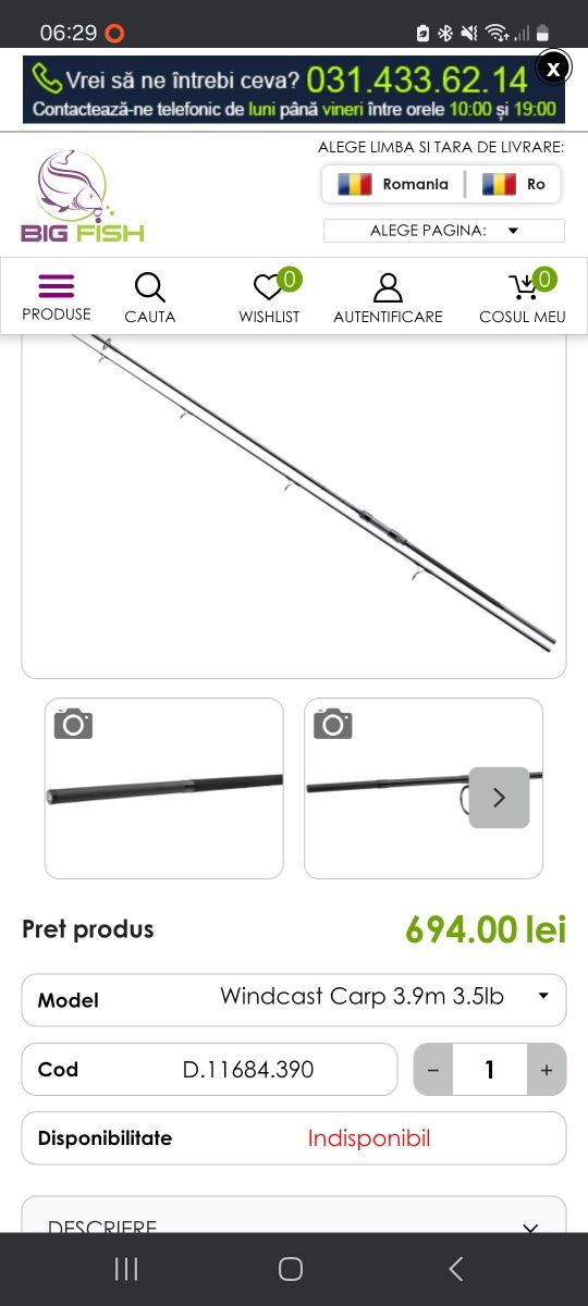 Lanseta crap daiwa windcast 3.90m 3,5lb 2tronsoane