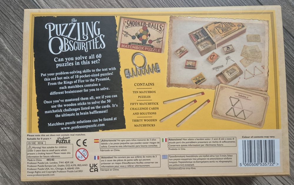Joc de inteligenta, Puzzling Obscurities Matchbox