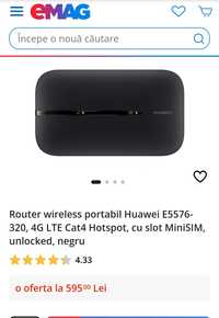 Router wireless portabil Huawei E5576-320, 4G LTE Cat4 Hotspot, cu slo