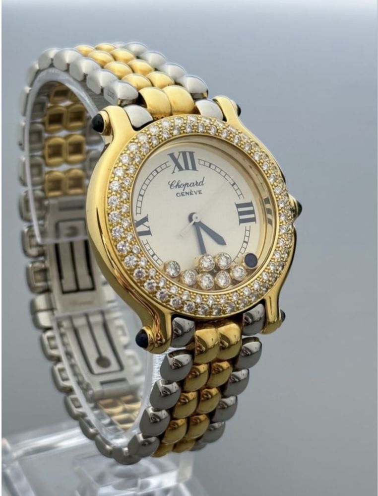 Chopard Happy Sport Оригинален Часовник, Злато с Диаманти и Сапфири