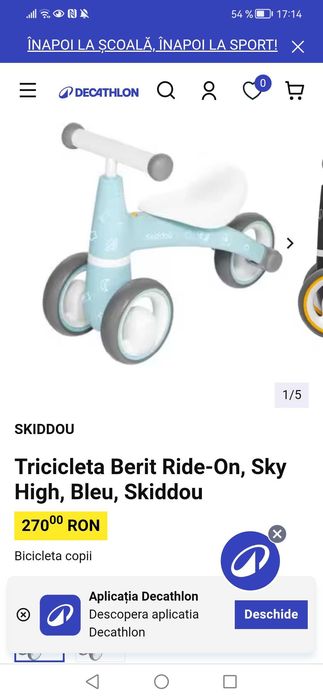 Tricicleta Berit Ride-On, Sky High, Bleu, Skiddou