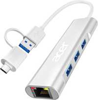 Acer USB C към Ethernet адаптер,USB-A/C хъб с 3 USB-A 3.1 и 1Gbps RJ45