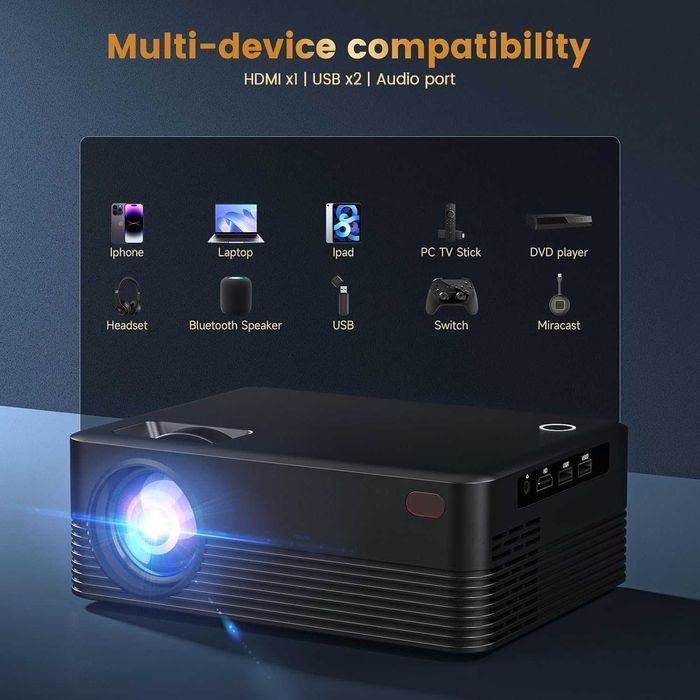 Мини преносим проектор с WiFI и Bluetooth, Native 1080P Full HD, черен