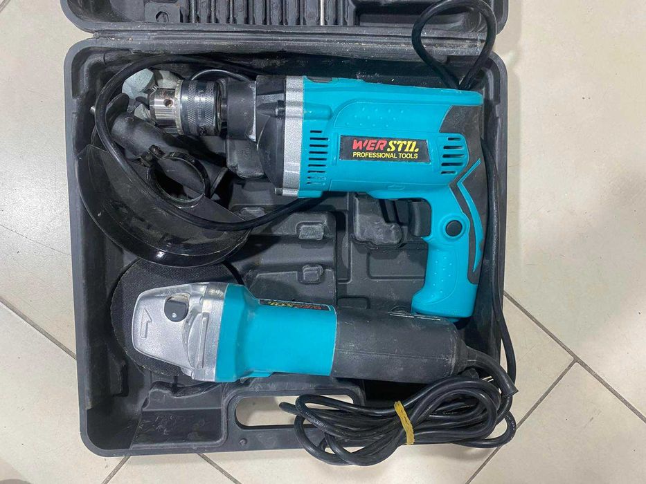 Комплект WerStil, Ударна пробивна бормашина 910w и Ъглошлайф 900W, Син