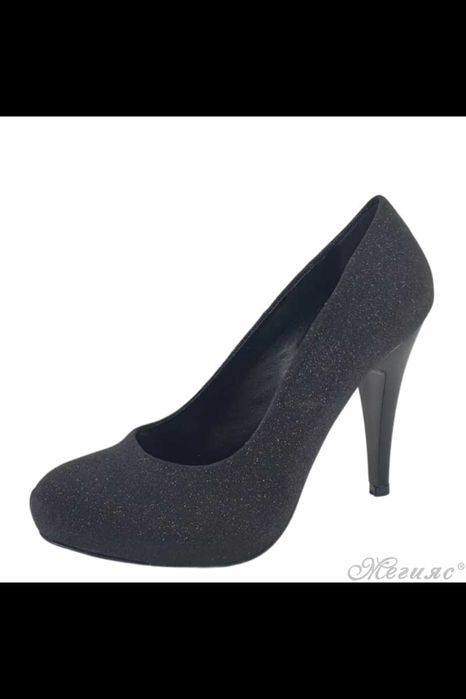 Дамски елегантни обувки черен ситен брокат