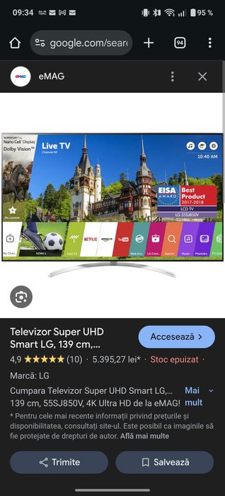 Televizor Super UHD Smart LG, 139 cm, 55SJ850V, 4K Ultra HD