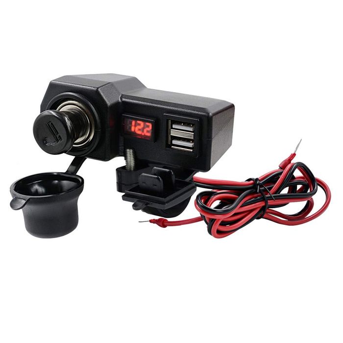 Încărcător adaptor USB dublu ZocoMoto, pentru motociclete, Negru