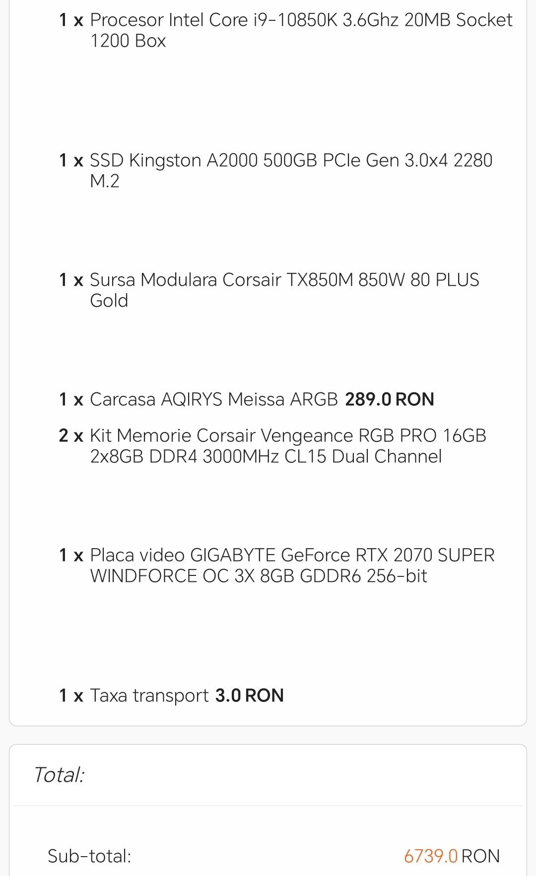 Unitate gaming pc I9 10850k (calculator)