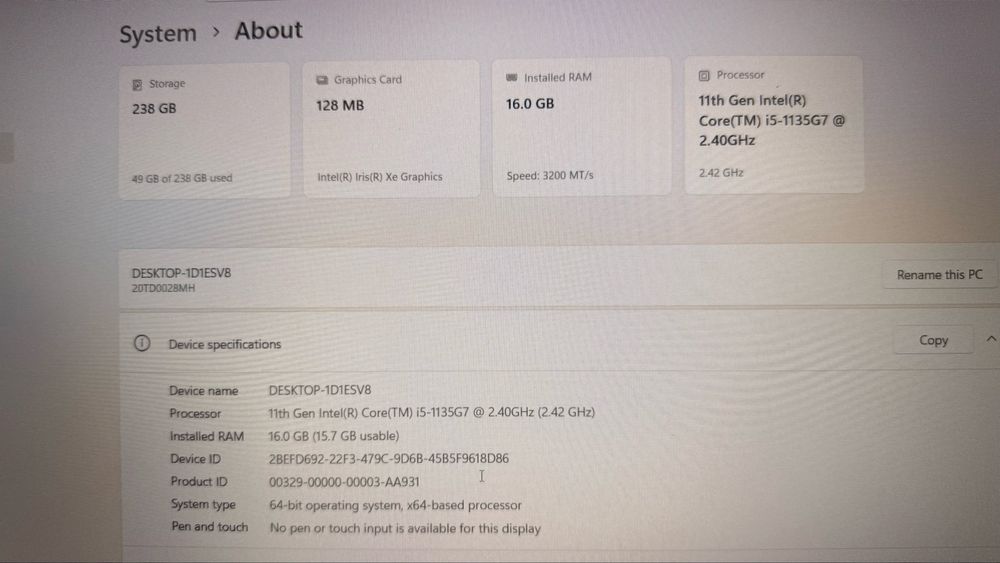 Lenovo E15 Gen2- i5, 16GB RAM