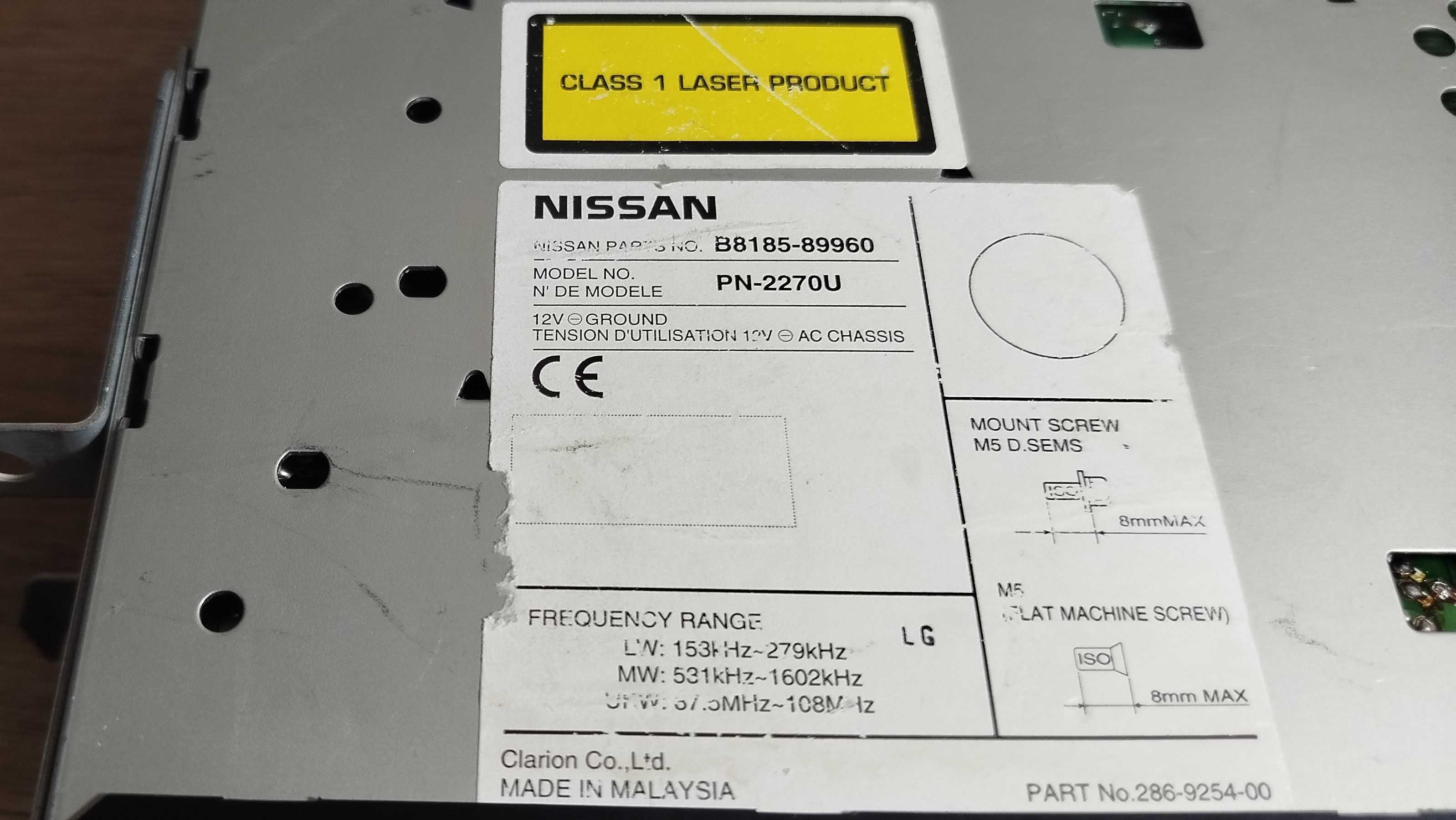 Радио CD Player Tuner за Nissan – Clarion CY708 / PN‑2270U