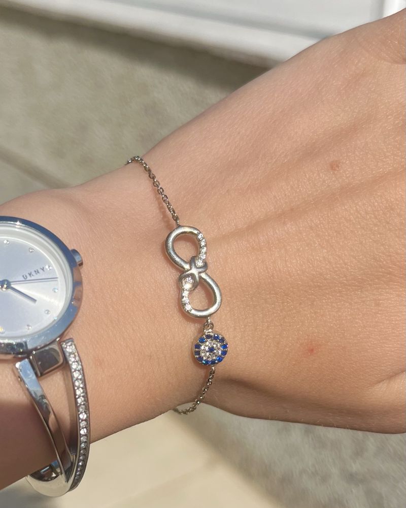 Сребърна гривна Infinity & Evil Eye