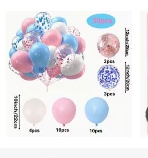 Сини, розови и бели балони 30 броя