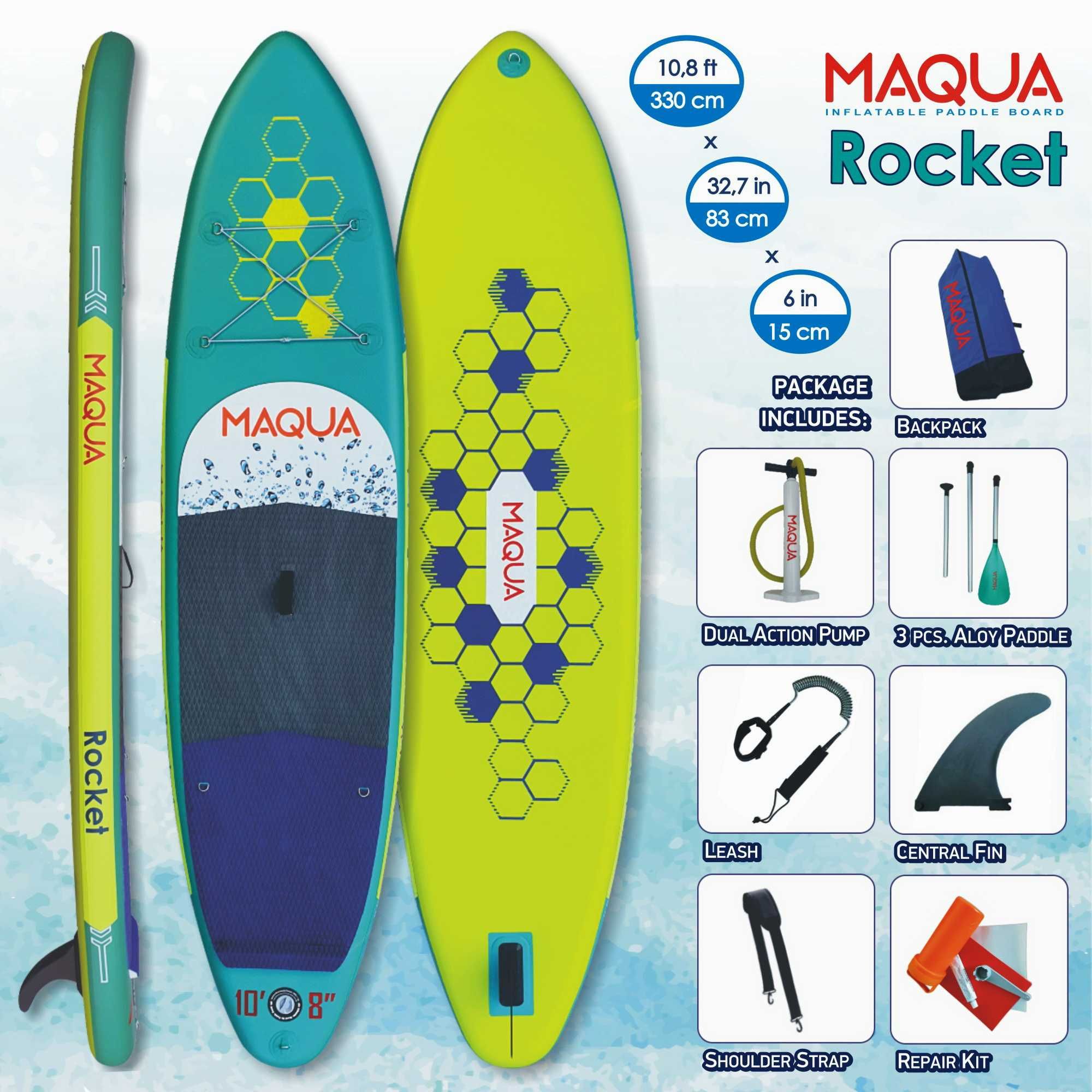 Set placa Paddelboard SUP, surf gonflabila Rocket, 330 cm x 83cmx15cm