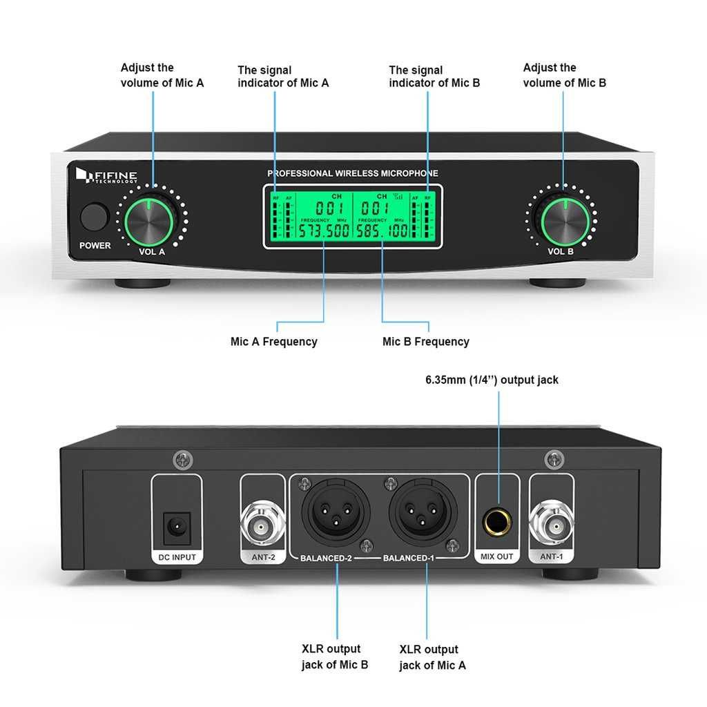 Fifine K040 UHF Wireless Singing Karaoke Mic Dual Handheld Microphone