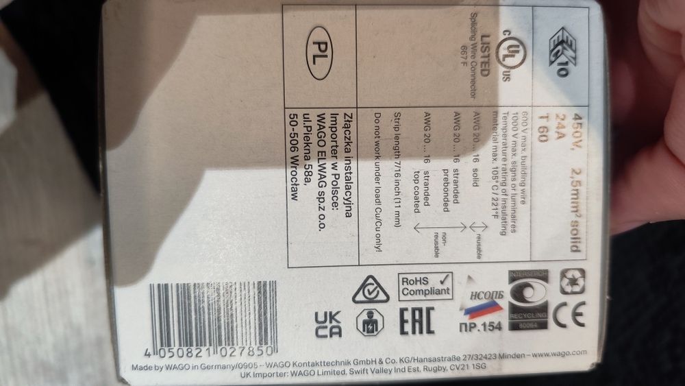 НОВИ ЦЕНИ Wago Ваго клеми ,дюбел за плосък кабел ТМТ , черен дюбел ТМТ