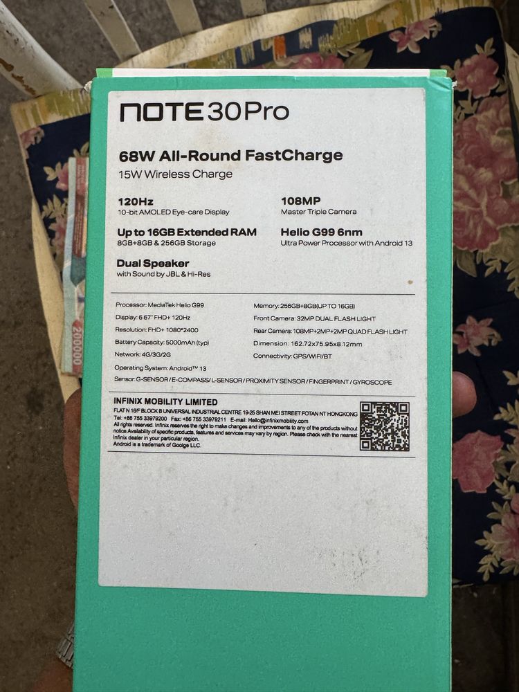 infinix not 30 pro 8.256g holati ideal karopka dak bor