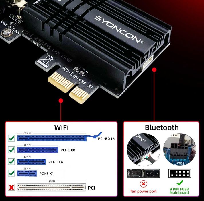 PCIe WiFi Card 2.4G/5G/6GHz PCI Express Wireless + Bluetooth 5.3