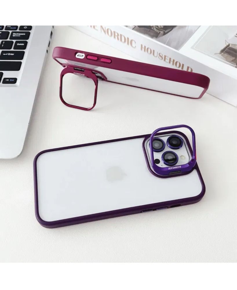 Iphone 14/15 PLUS PRO MAX - Husa Stativ Clear Back+ Folie Camera