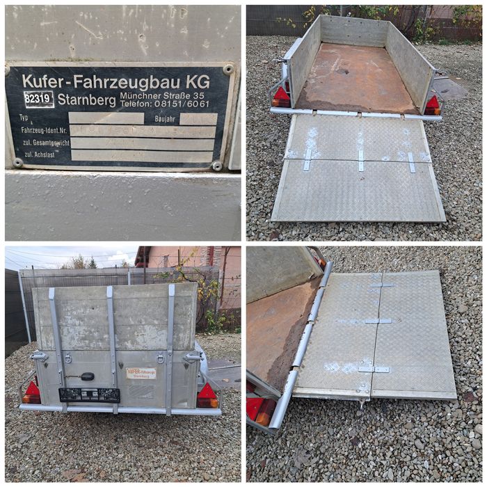 Remorca utilaje masa maxima 2.Tone greutate  450 kg obloane aluminiu