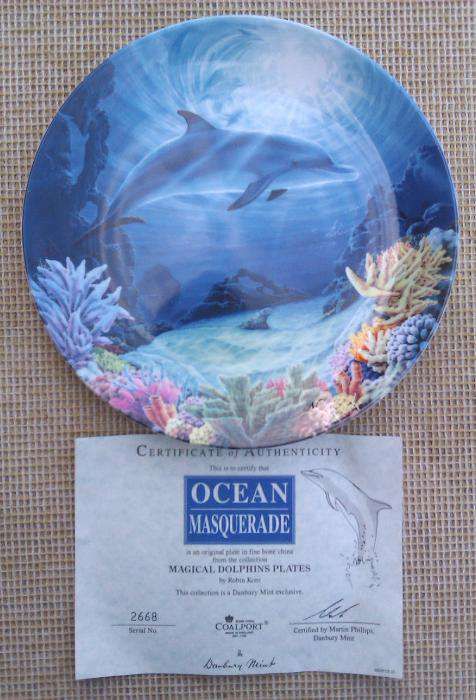 Farfurii noi, delfini portelan fin Coalport Anglia certificate