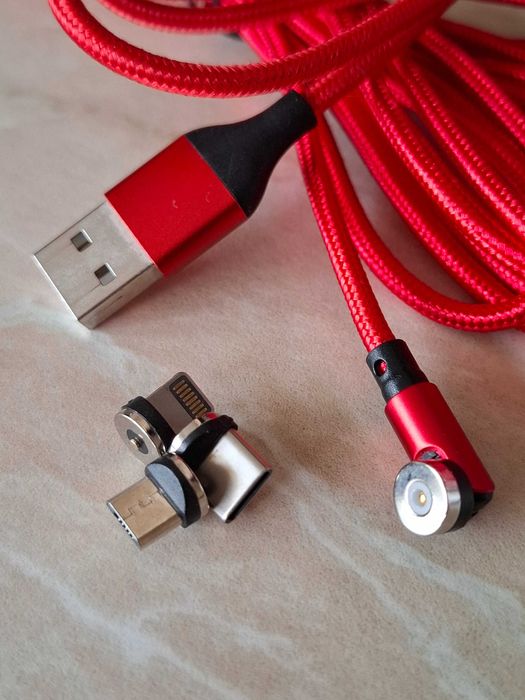 USB кабел за зареждане на телефон, магнитен USB конектор,  1 и 3 метра