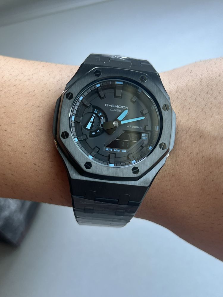 Casioak / Gasio G-Shock GA-2100 Mod Black/Blue Metal