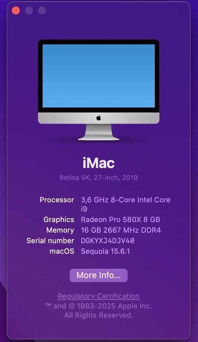 IMac 27” Retina 5k (2019) - i9, 16GB RAM