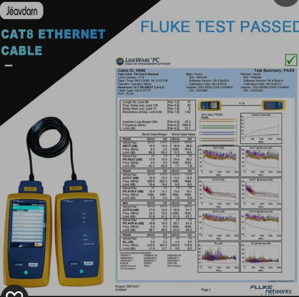 Jeavdarn Cat 8 Ethernet LAN Gold кабел 15m High Speed ​​40Gbps 2000MHz