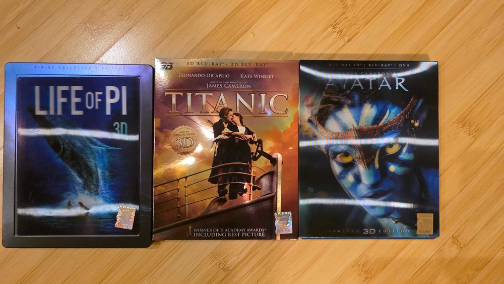 DVD 3D Titanic, Avatar, Life of Pi