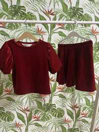 Set bluza si fusta fetite H&M catifea 110/116