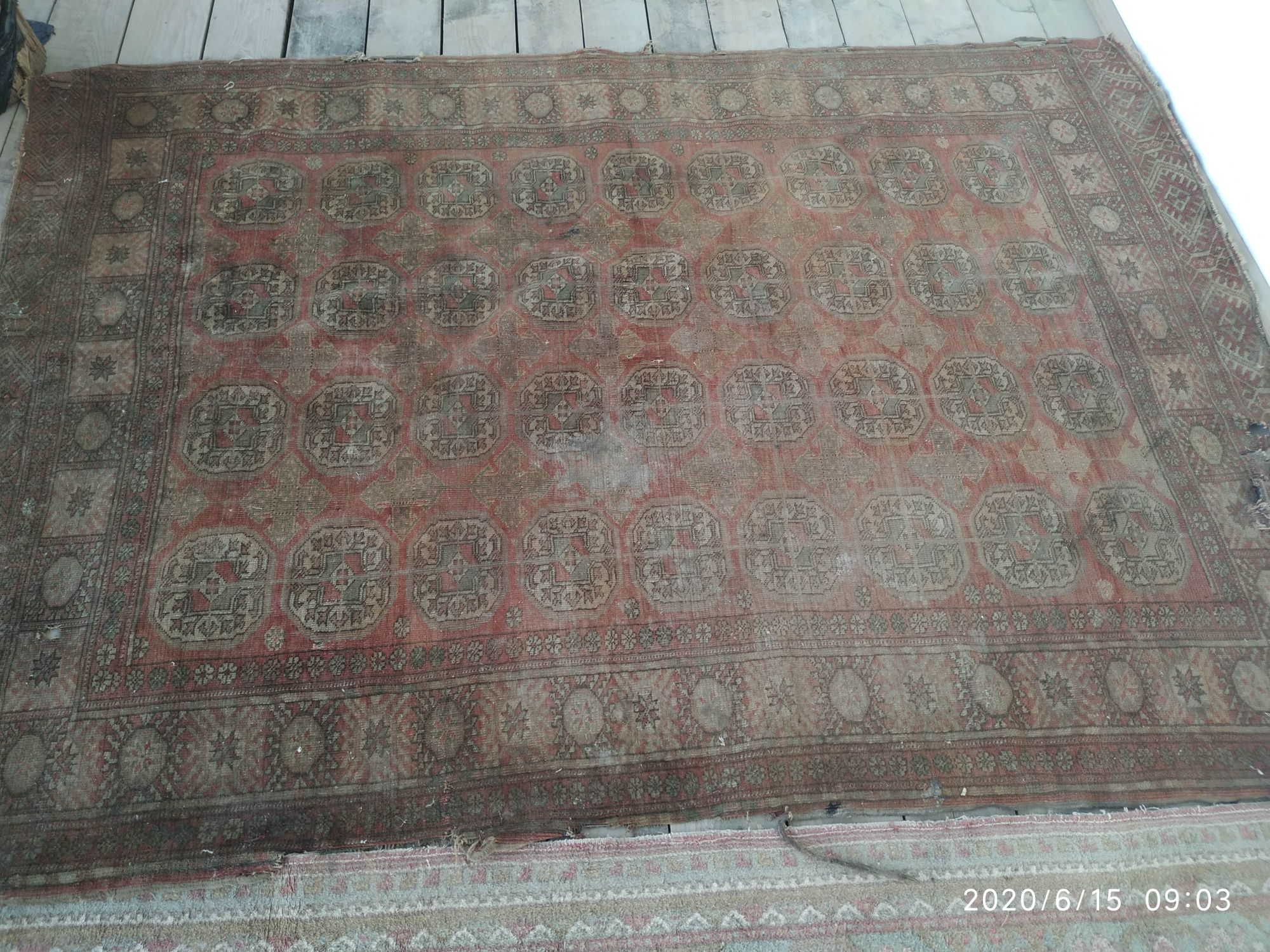 Антиквариат 100летный туркменский ковёр из чистого шерста,  рукоделие