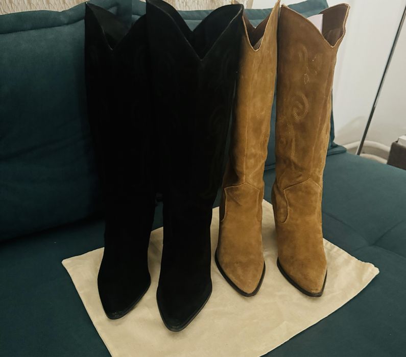 Cizme / Ciocate negre piele intoartsa naturală Mango