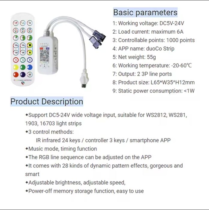 Controller led RGB WS281 WS282 1903 16703