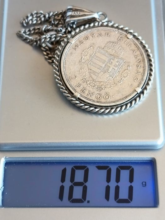 Moneda Veche Medalion + Lanț Argint