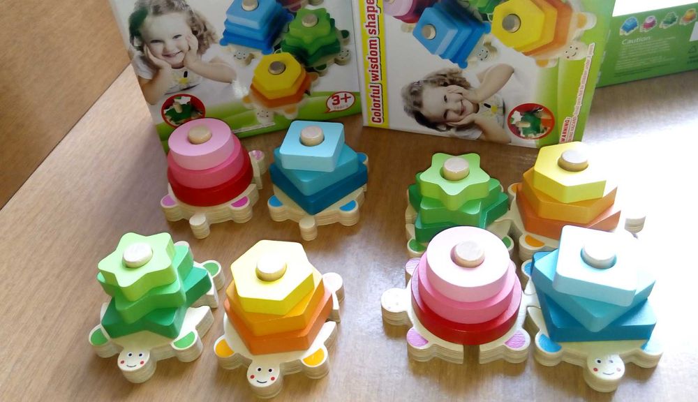 4в1 Монтесори дървен сортер с костенурки за разпознаване на цветовете