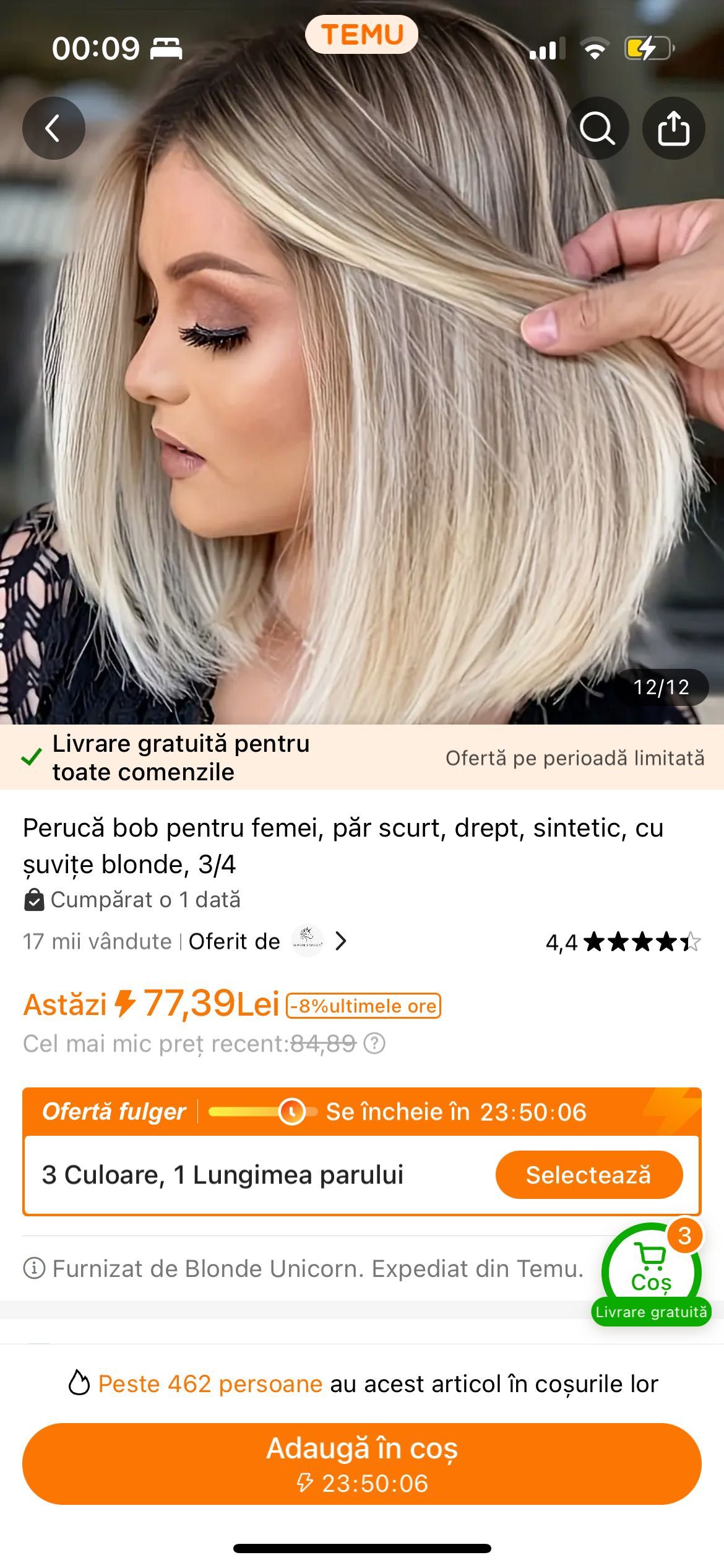 Peruca femei par scurt suvite blonde