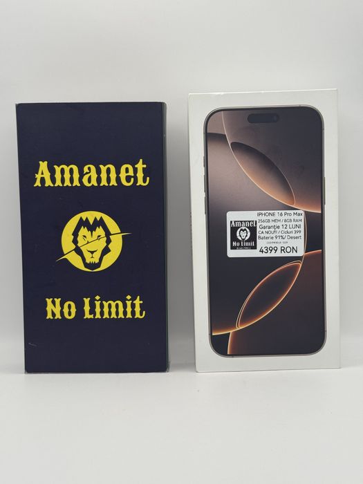 iPhone 16 Pro Max 256GB CA NOU Garantie 12 Luni ,AMANET NO LIMIT