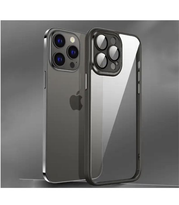 Iphone 14/PRO/MAX/PLUS - Husa Rama Silicon Spate Plexi Butoane Metal