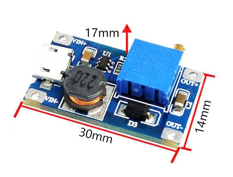 DC-DC  step up модул с USB за повишаване на захранването, MAX до 28V