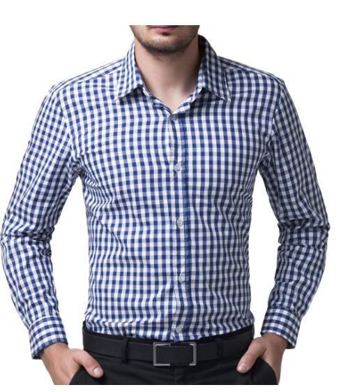 Camasa slim fit, albastra, carouri, marime medie, bumbac, CL6299