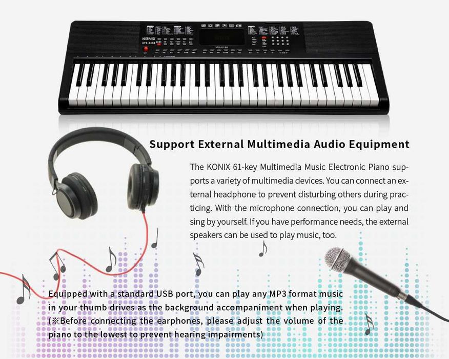 Orga electronica 61 clape +Casti bluetooth +Microfon, Pian electronic