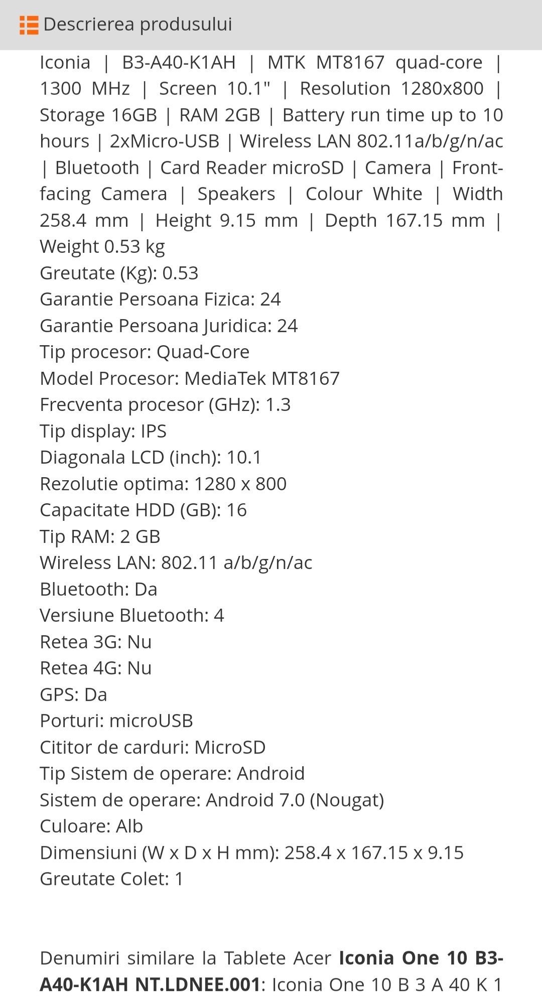 Tableta acer iconia one 10 B3 A40