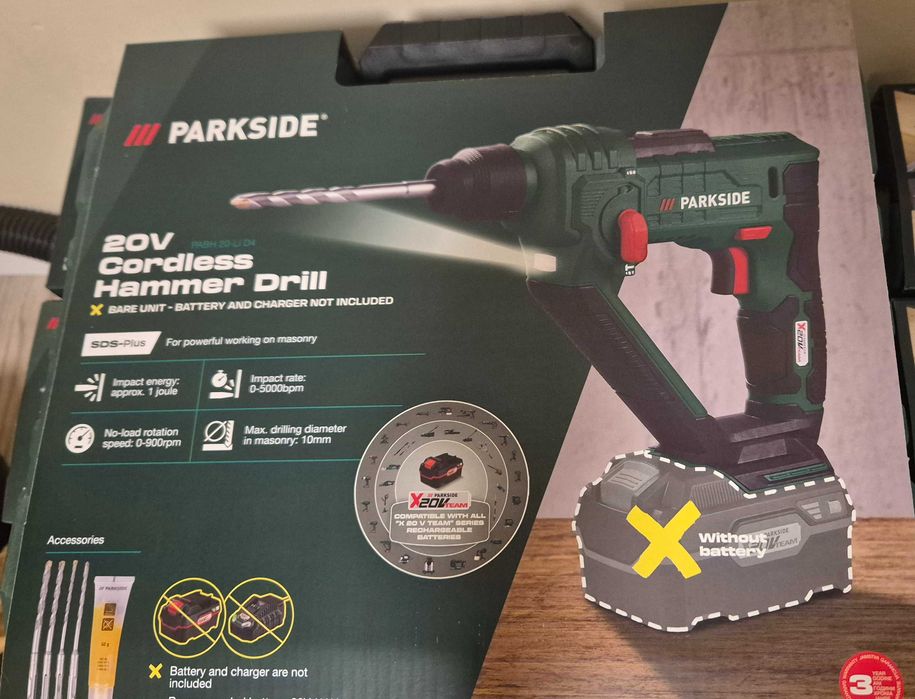 20V акумулаторен перфоратор Parkside SDS-Plus гаранция до 2028