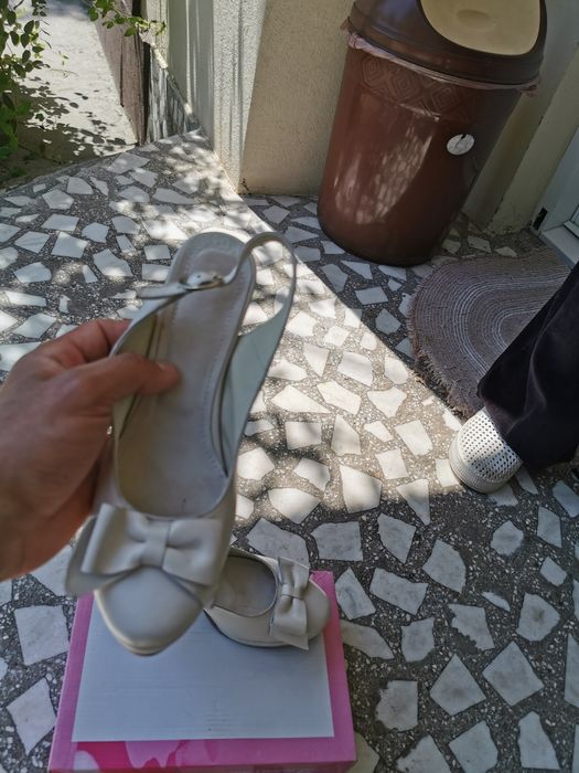 Pantofi mireasa albi piele naturala