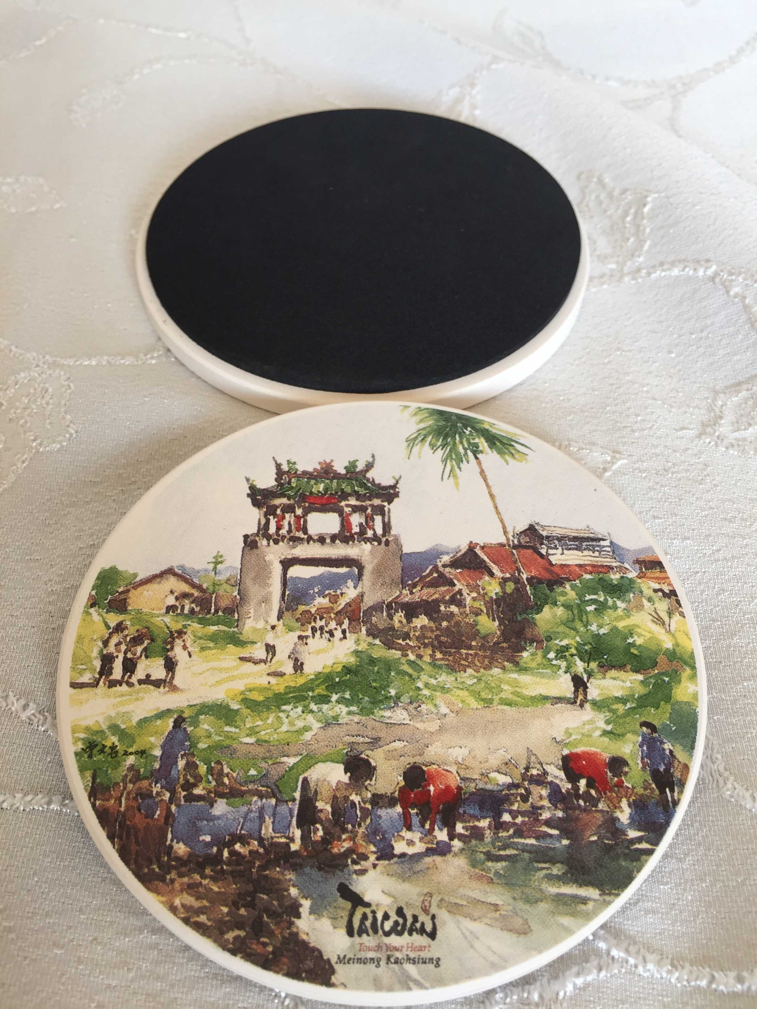 Рисувани керамични подложки за чаши от Тайван, уникат, подаръчна кутия